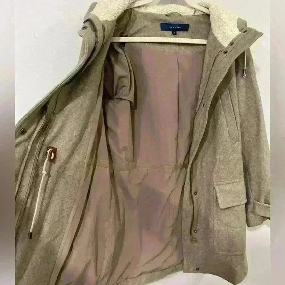 Cole Haan 3-In-1 Wool Blend Warm Women’s Ivory Beige Hooded Peacoat Size 10 - Picture 8 of 10